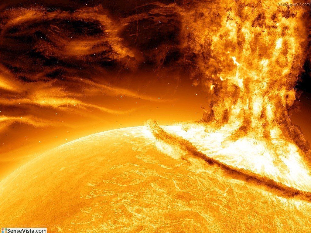 Solar eruption over planet