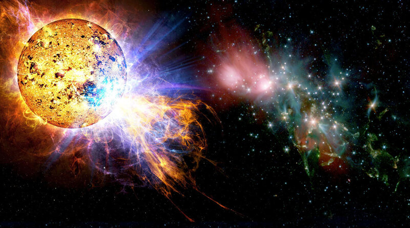 Solar flare and nebula in space