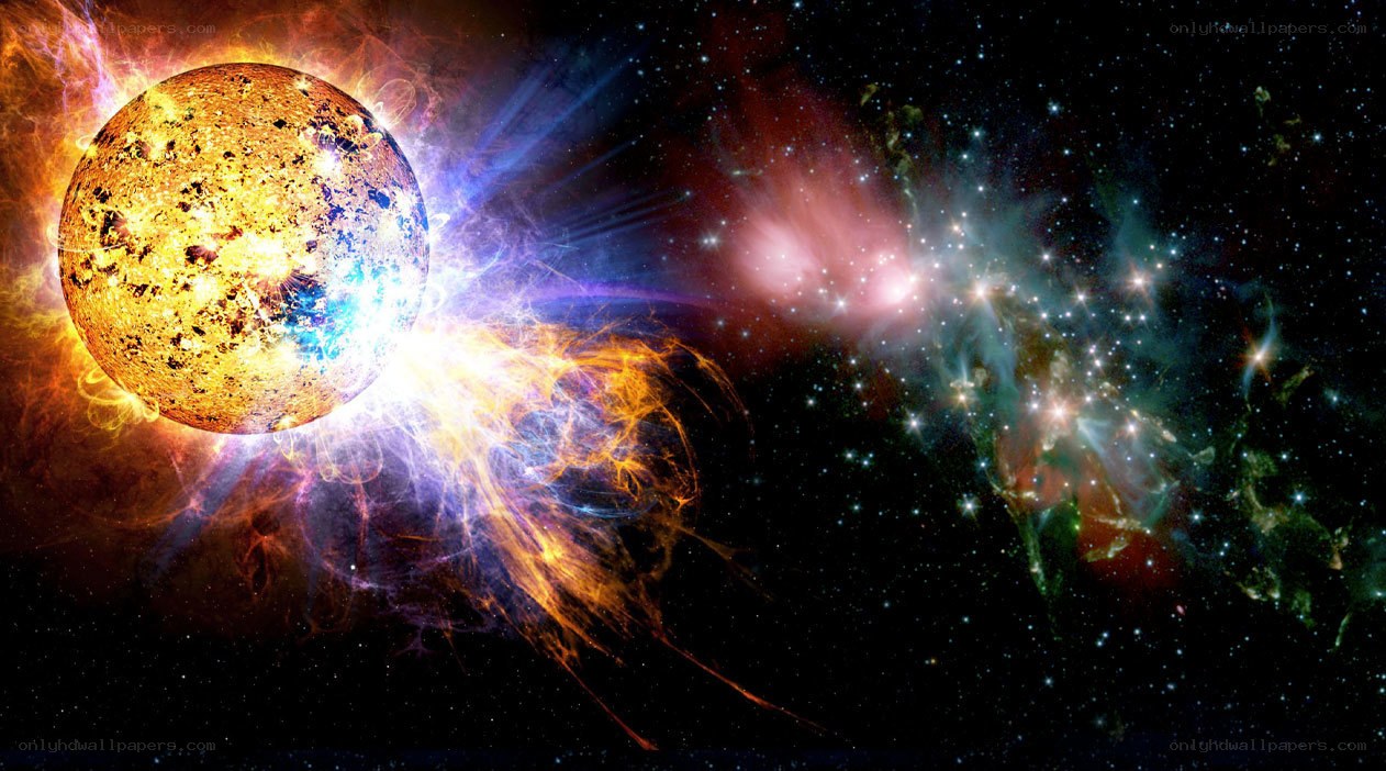 Solar flare and nebula in space