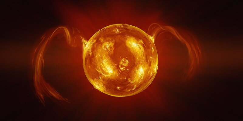 Solar Flare Eruption — Orange, Dramatic, Digital Art