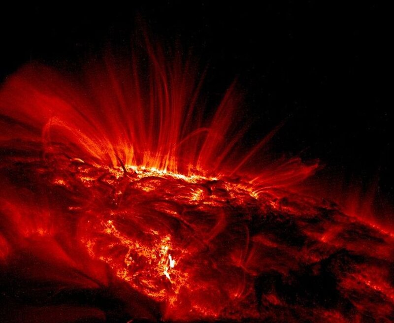 Solar Flare Eruption — Red