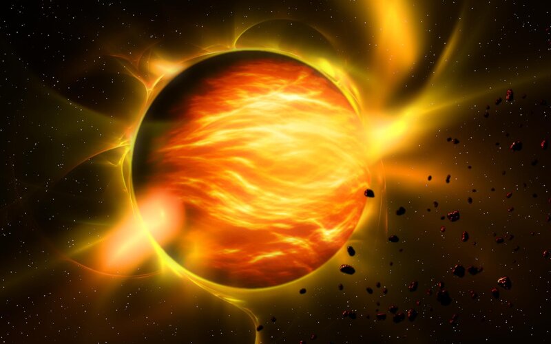 Solar flare on a planet