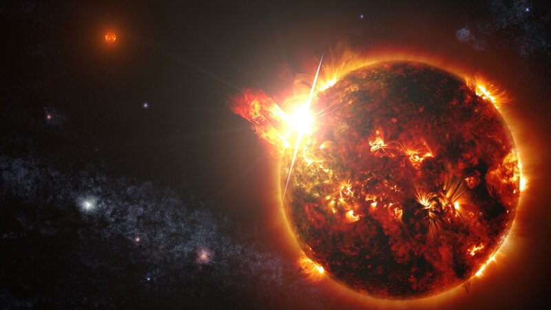 Solar Flare on Star — Red, Dramatic
