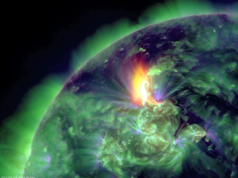 Solar Flare on Sun — Green, Dramatic