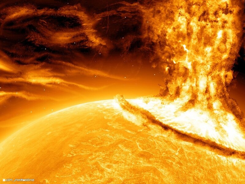 Solar Flare on Sun — Orange, Dramatic, Digital Art, Space, Yellow, Black