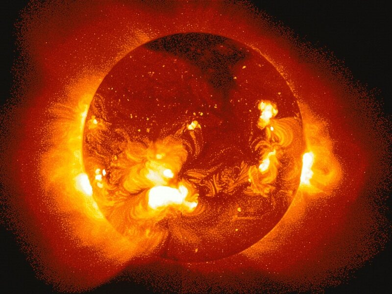Solar Flare on Sun — Red, Dramatic, Photograph, Corona, Flares