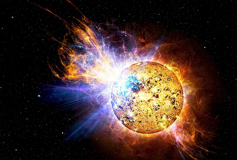 Solar Flare on Sun — Yellow, Dramatic