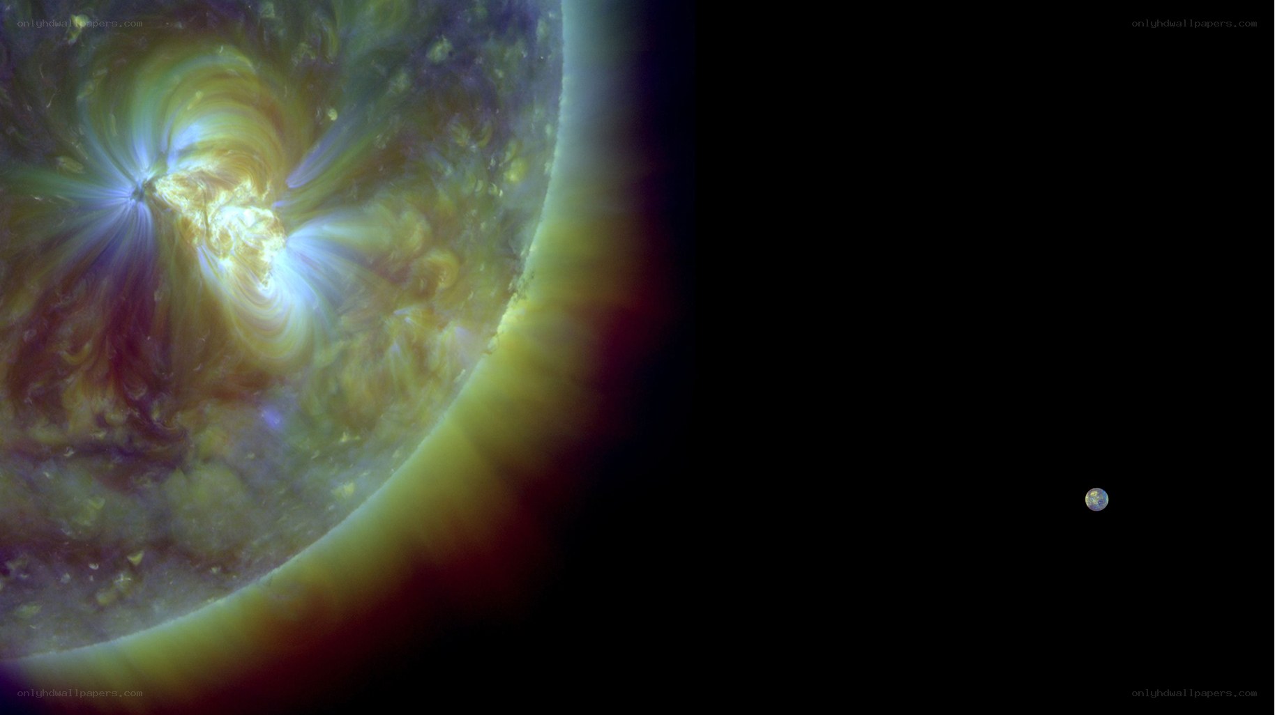 Solar flare with Earth in view