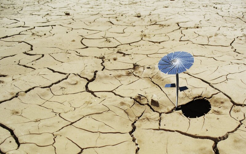 Solar Panel in Dry Land — Brown, Arid