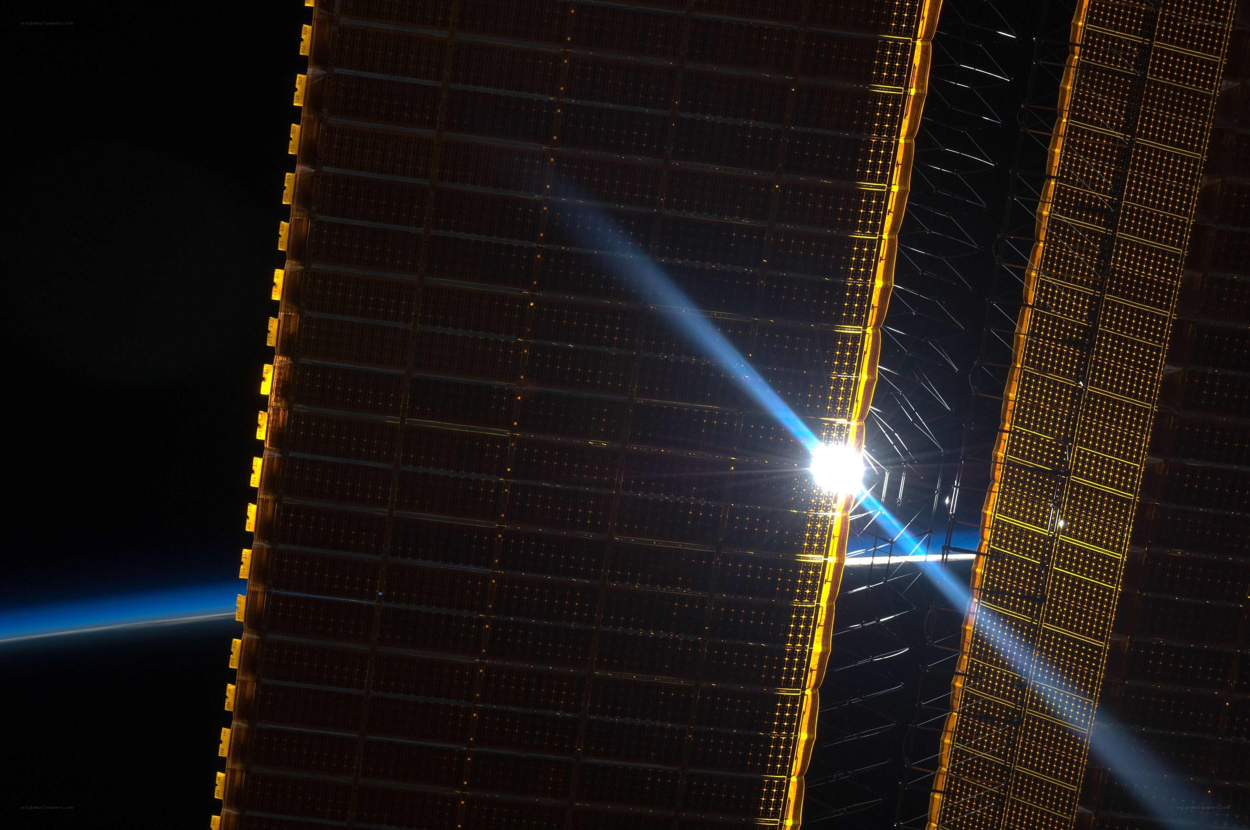 Solar panels on a space station