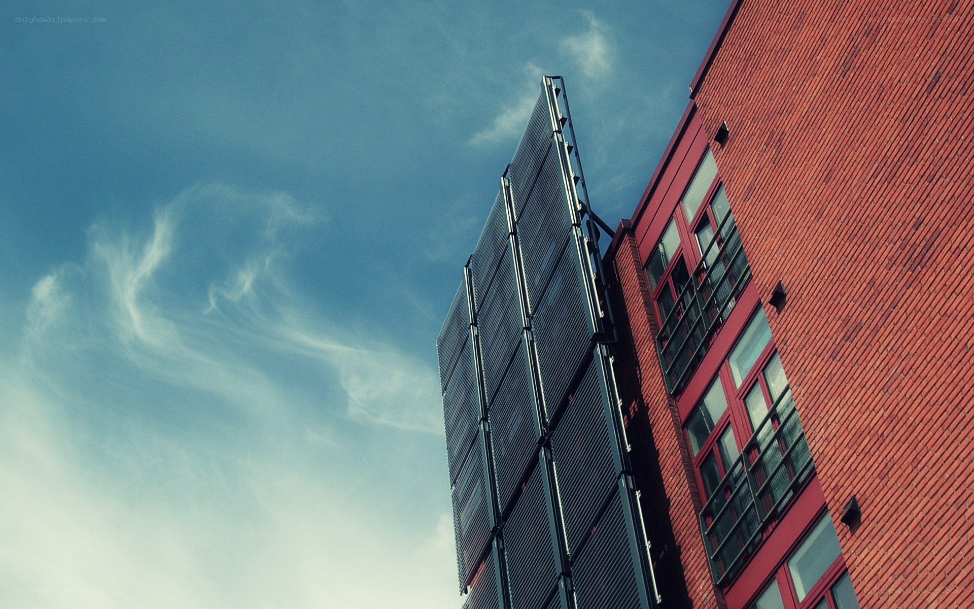 Solar panels on brick building
