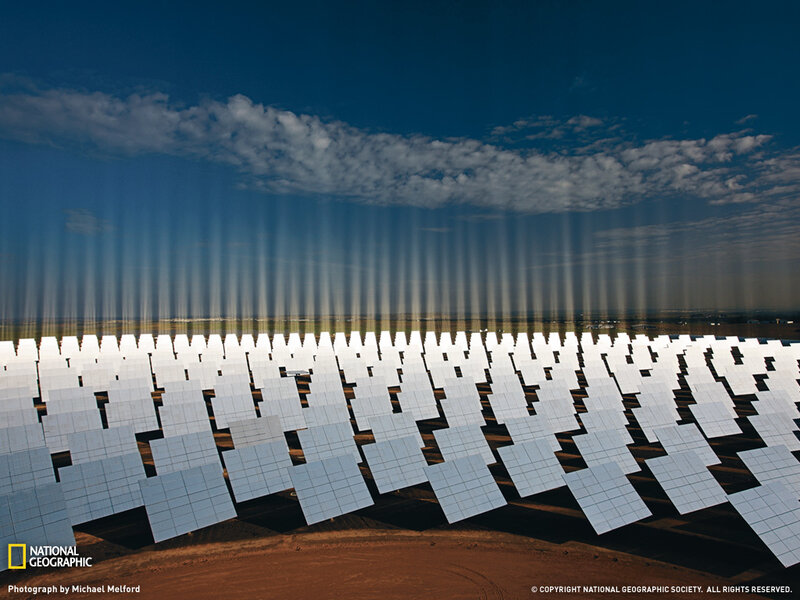 Solar power farm under blue sky