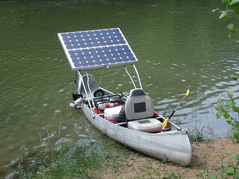 solar-powered canoe on river
