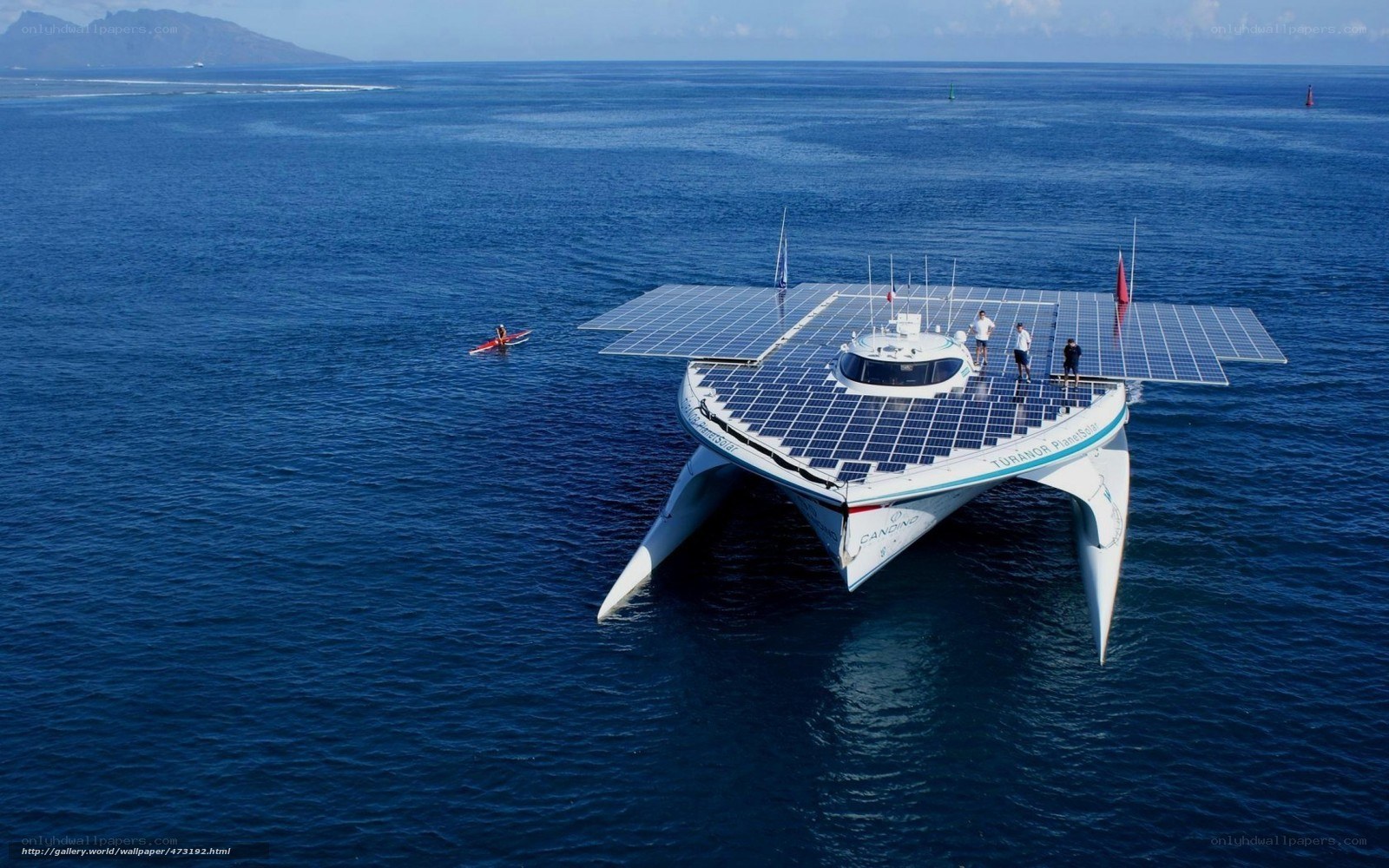 Solar-powered catamaran on ocean