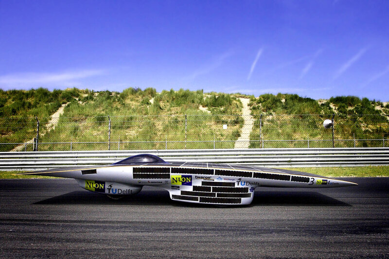 Solar-powered race car on track