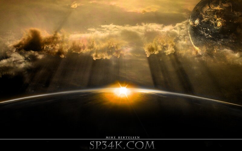 solar sunrise over planet