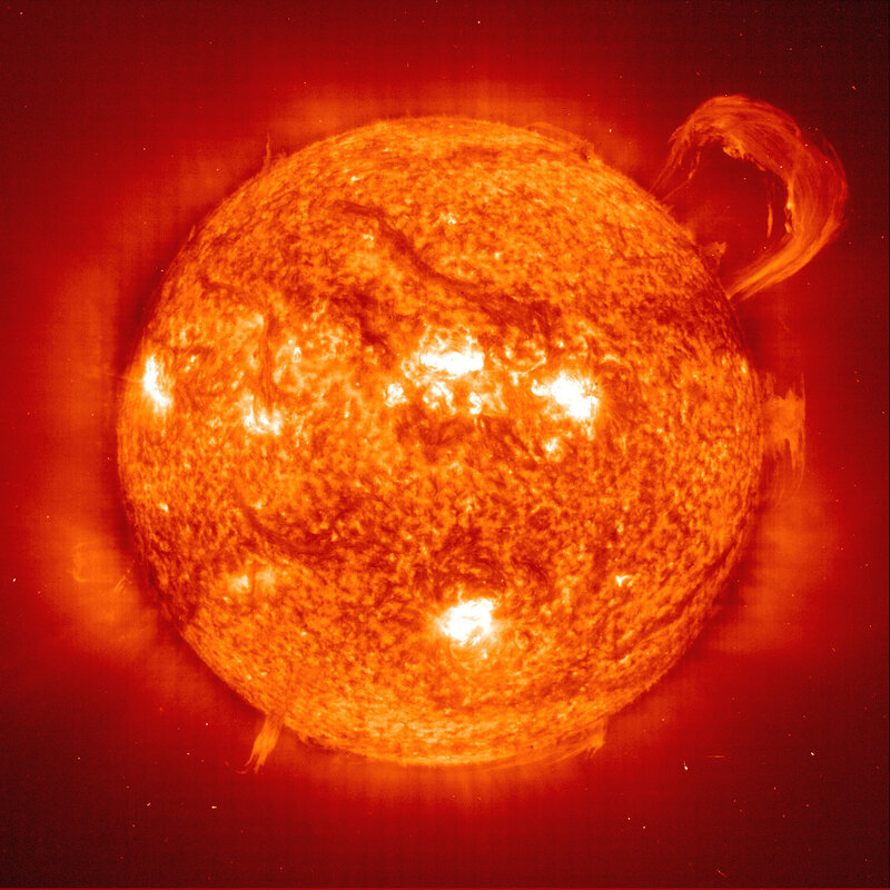 Solar Surface with Flares — Red, Dramatic
