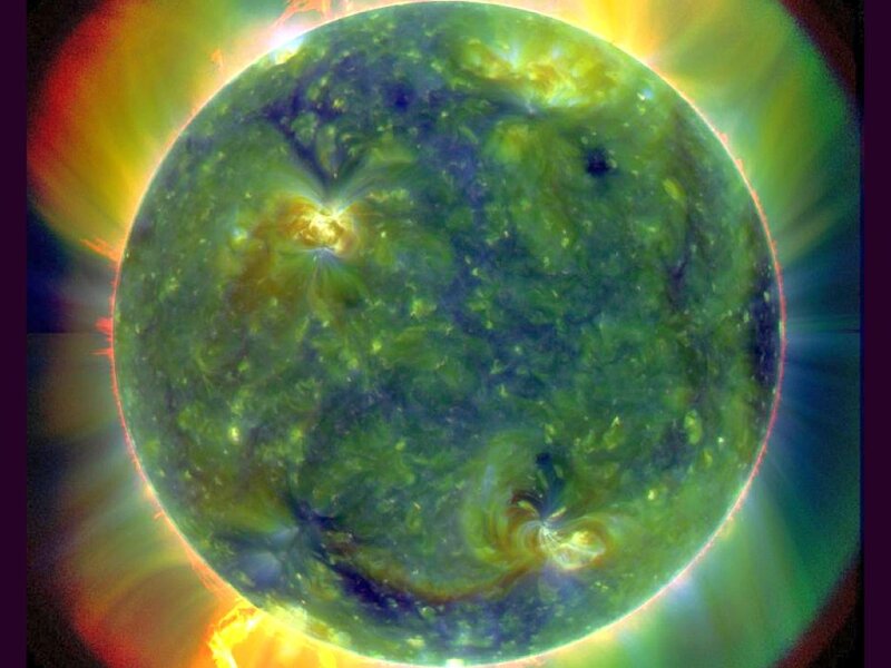 Solar surface with flares