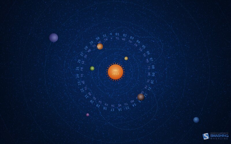 Solar system calendar wallpaper