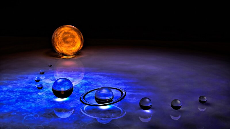 Solar System Model — Blue, Dramatic, 3d Render, Planets, Sun