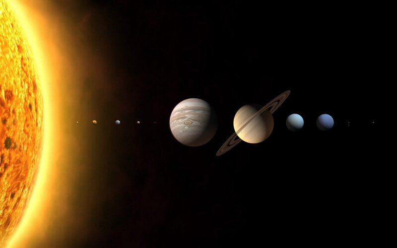 Solar System Planets — Black, Dramatic, 3d Render, Sun