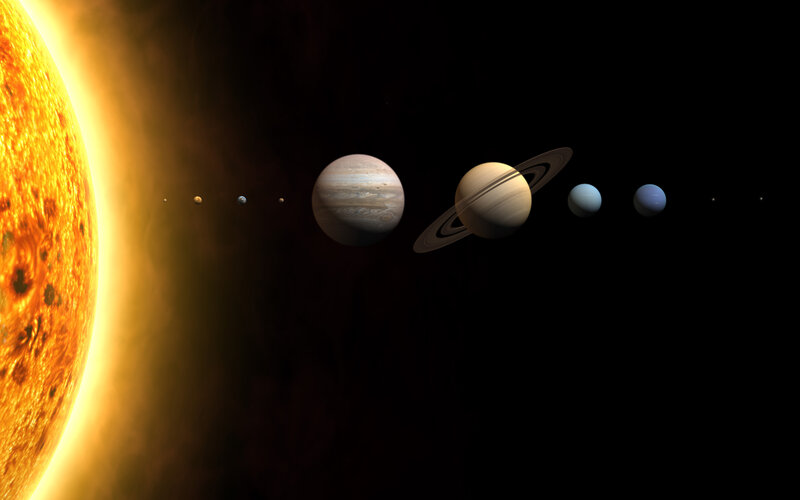 Solar System Planets — Black, Dramatic, 3d Render