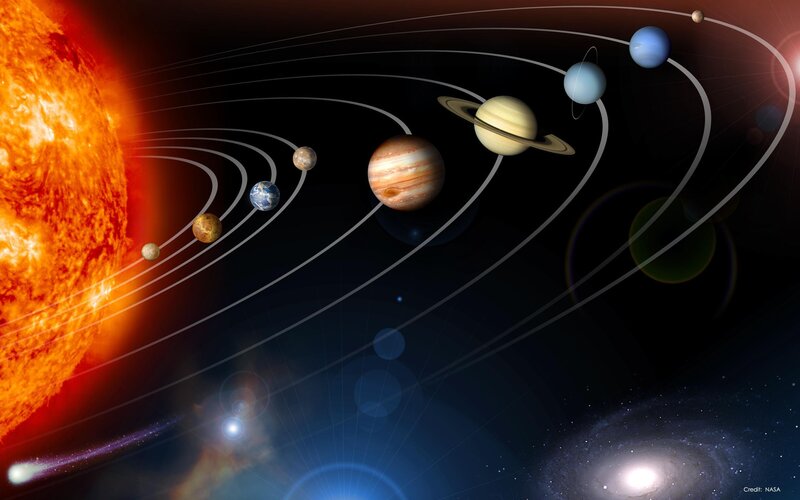 Solar System Planets — Black, Dramatic, Digital Art, Sun, Comet