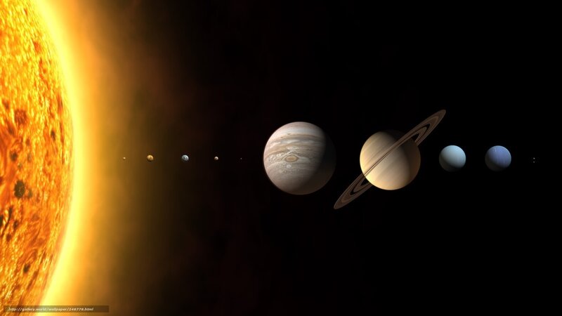 Solar System Planets — Black, Dramatic, Digital Art, Sun, Rings