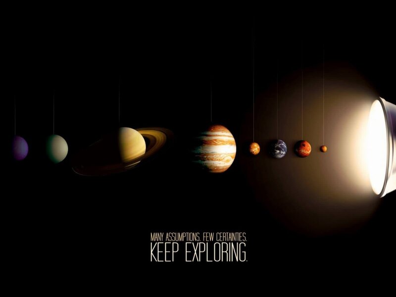 Solar System Planets — Black, Dramatic, Digital Art, Sun, Text