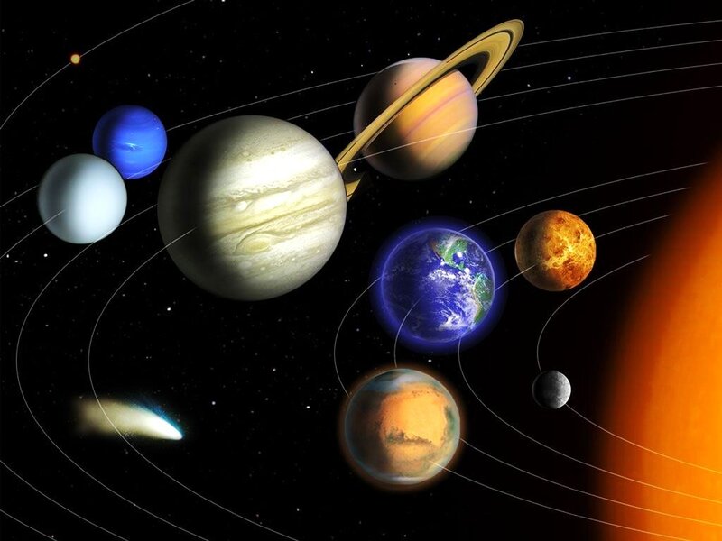 Solar System Planets — Black, Dramatic, Illustration, Sun, Comet