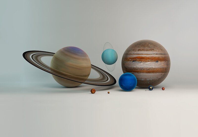 Solar System Planets — Blue, Serene, 3d Render, Rings