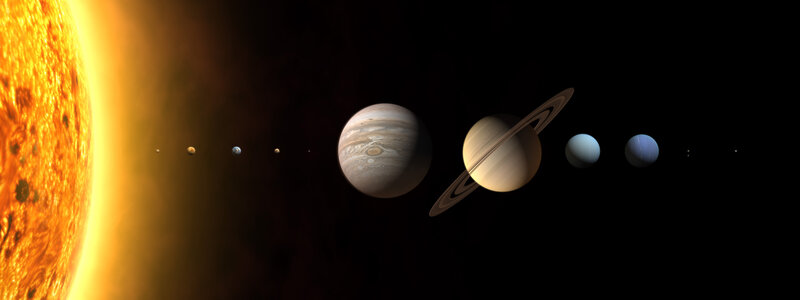 Solar System Planets — Yellow, Dramatic, 3d Render, Sun, Rings