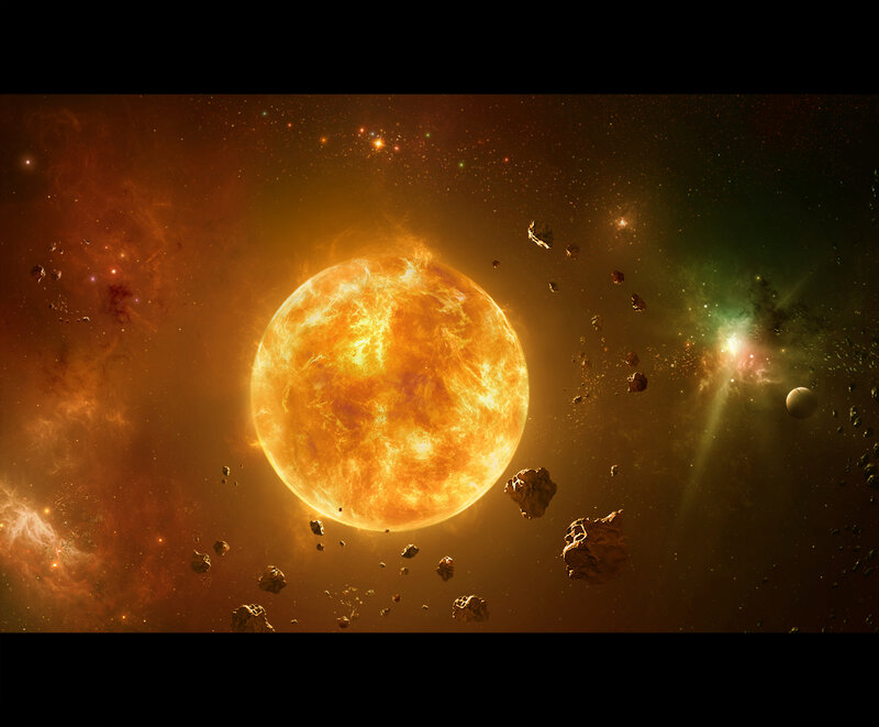 Solar system with asteroids