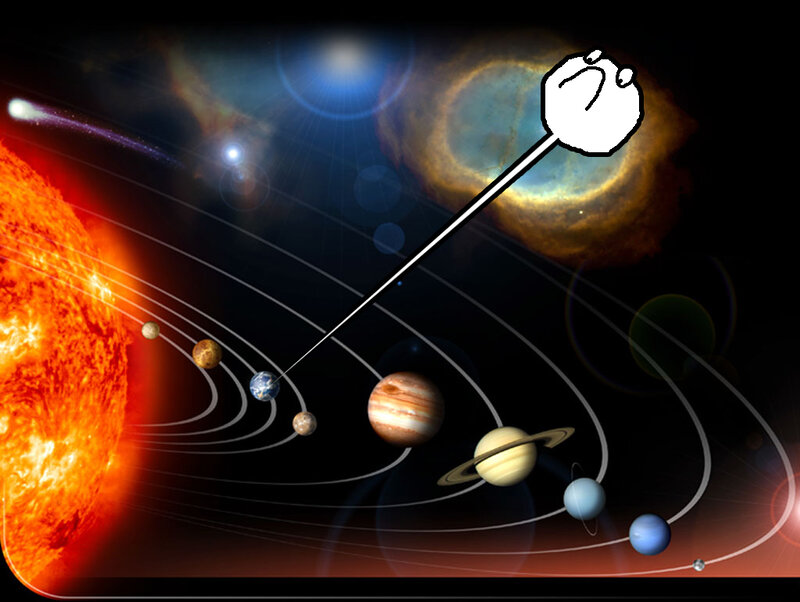 Solar system with cartoon hand