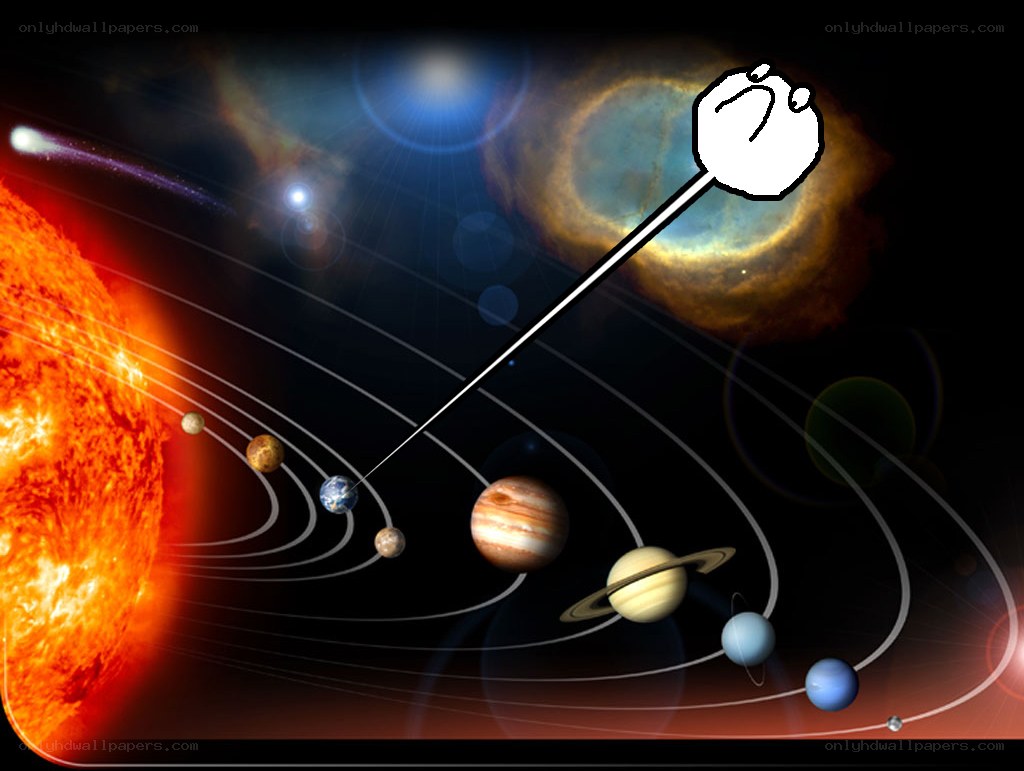 Solar system with cartoon hand