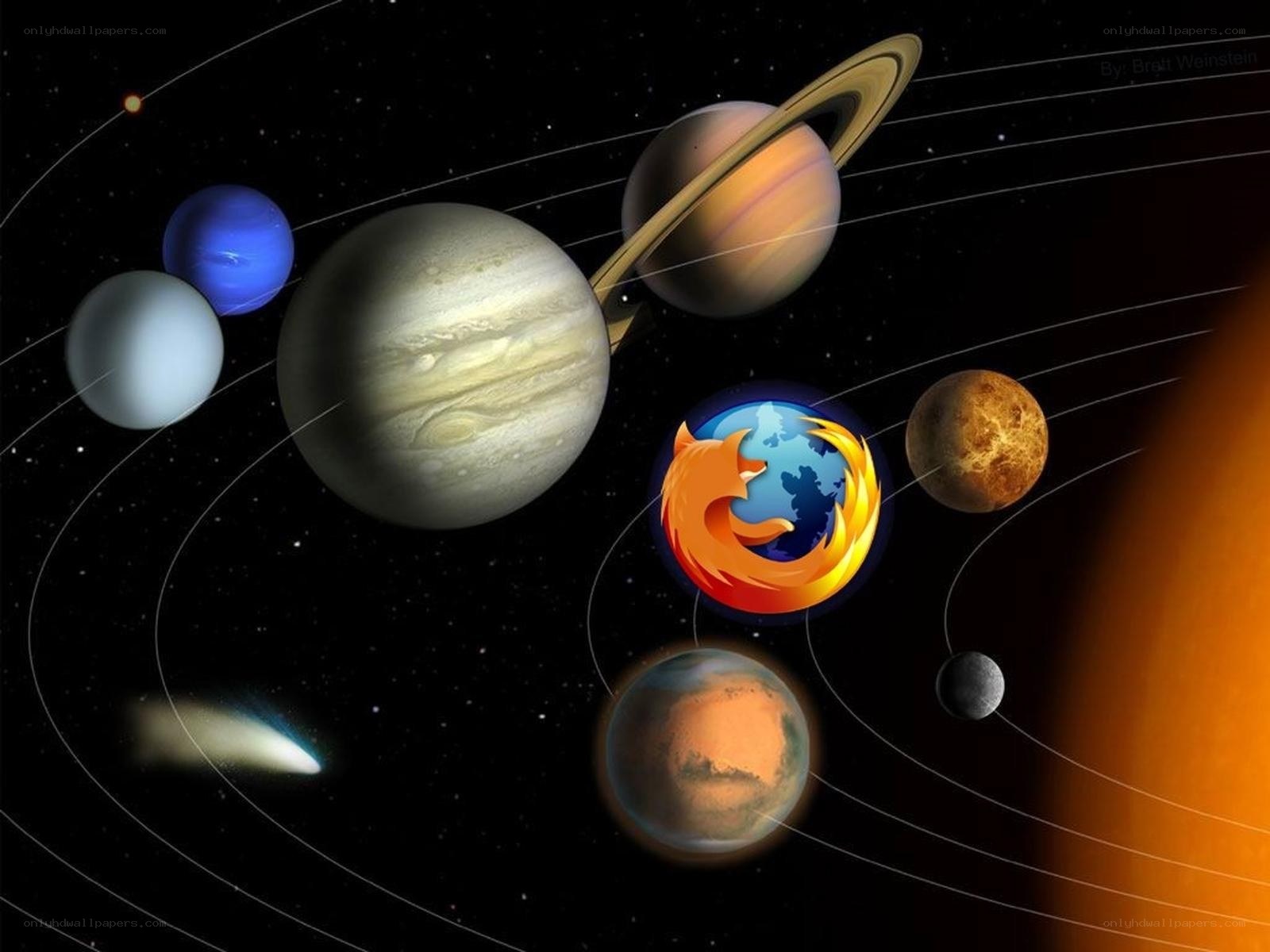 Solar system with Firefox logo