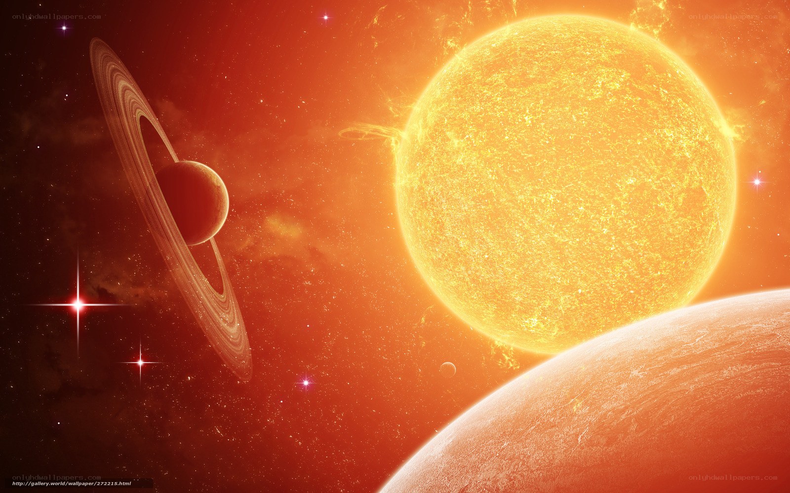 Solar system with ringed planet