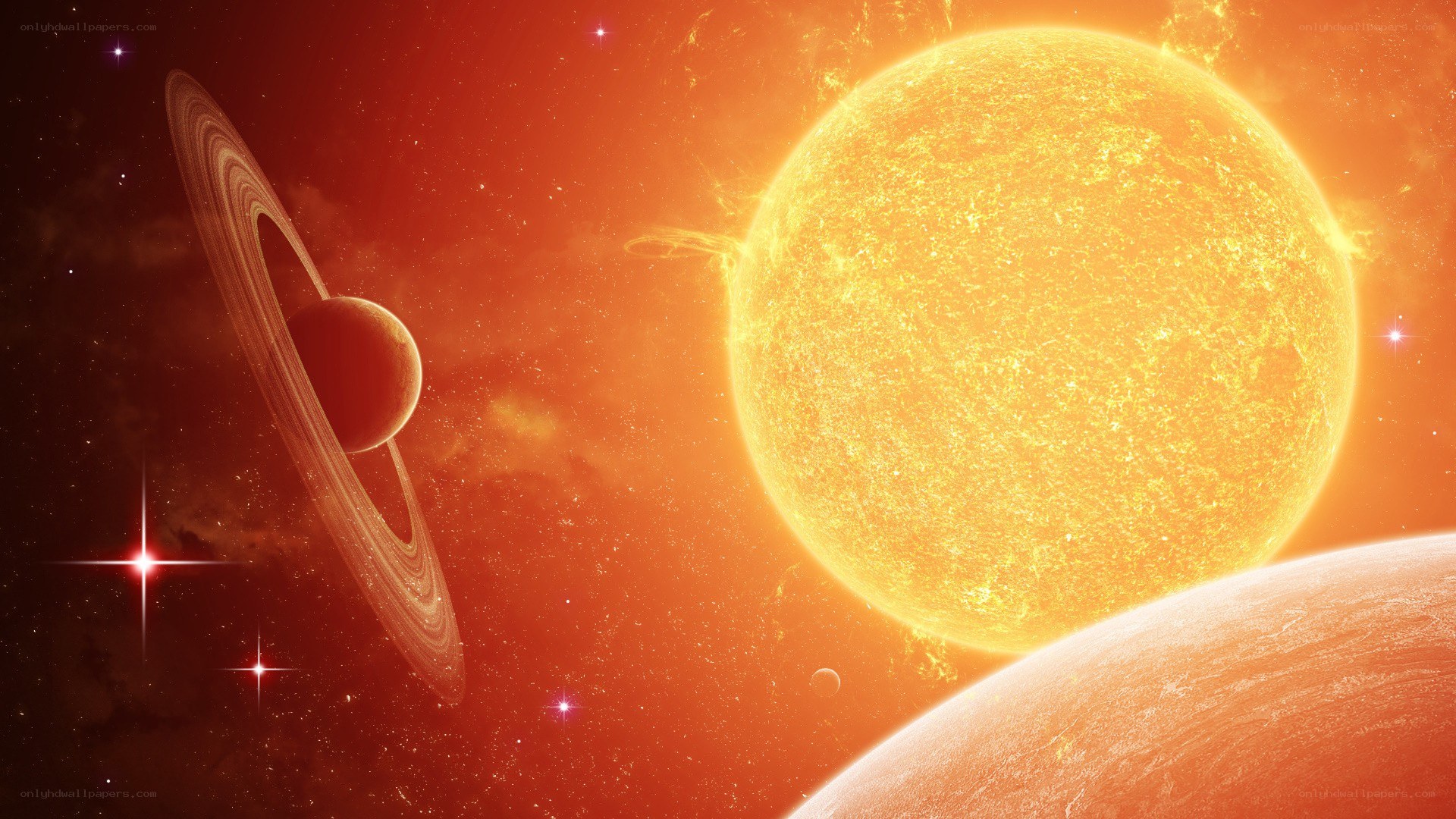 Solar system with ringed planet