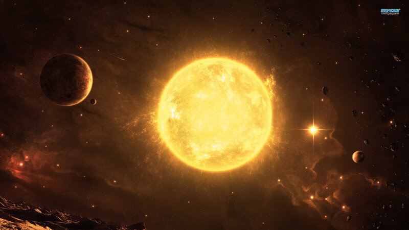 Solar System with Sun — Yellow, Dramatic