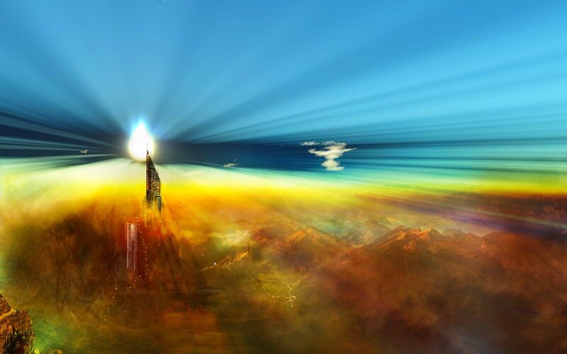 solar tower over mountains