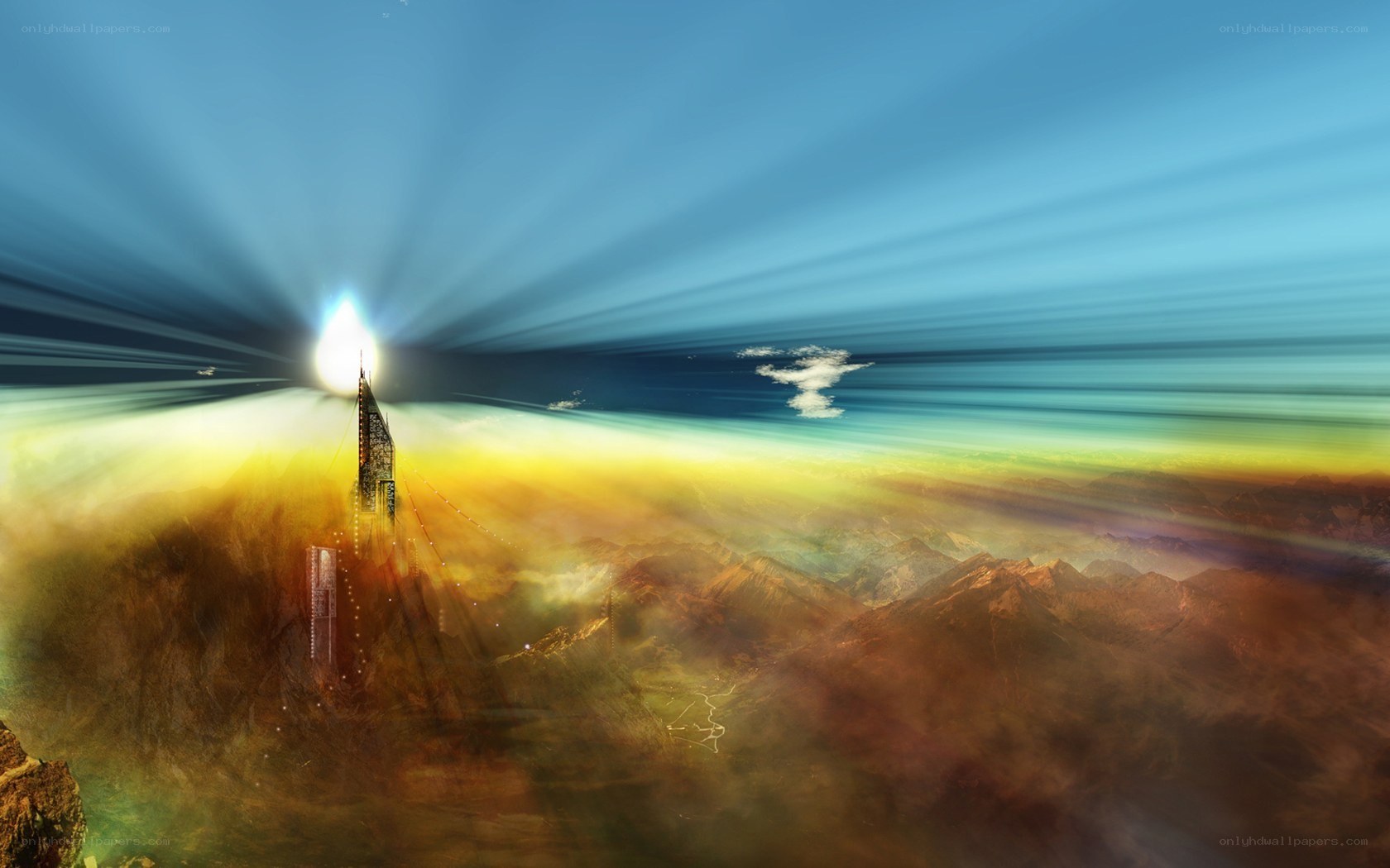 solar tower over mountains