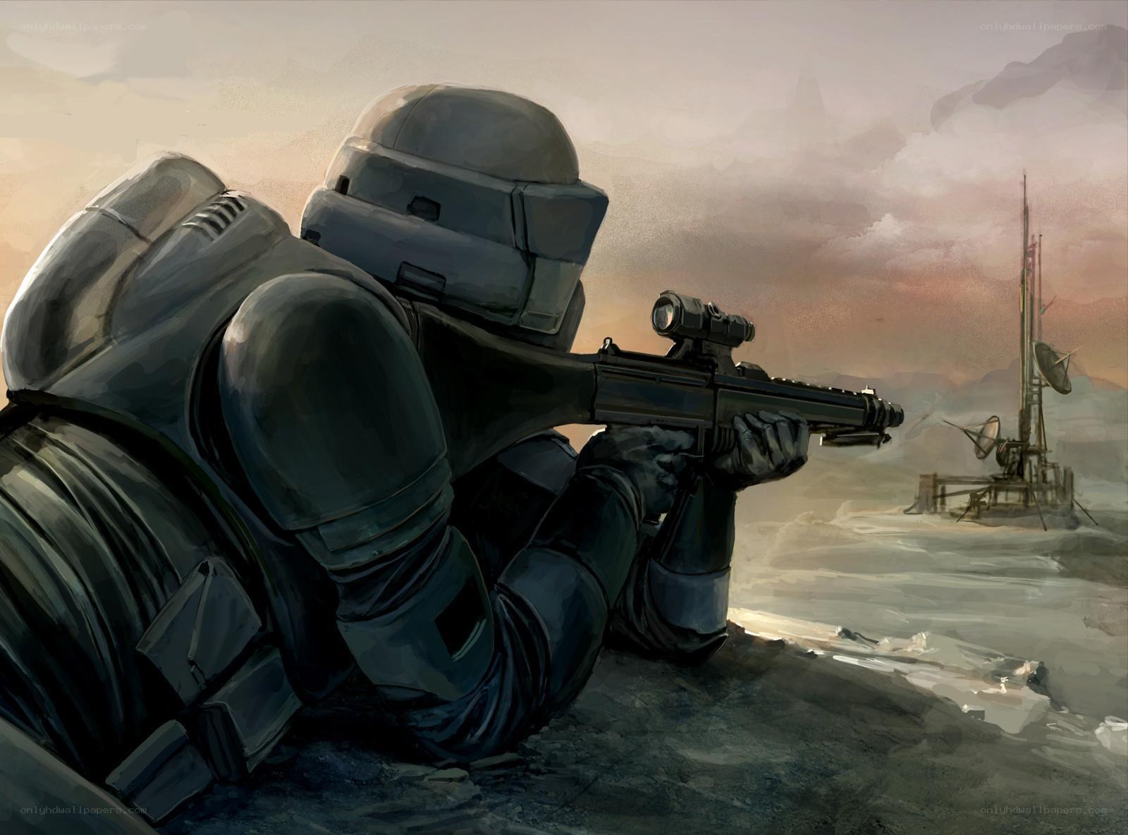 soldier aiming rifle at distance