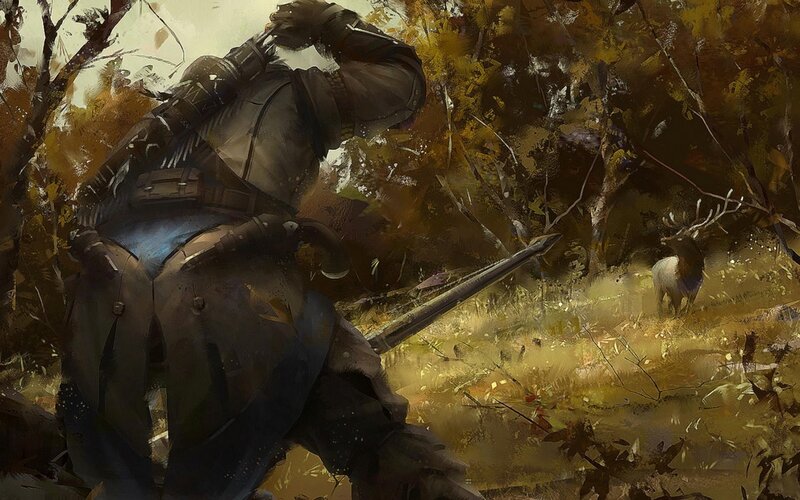 Soldier Aiming Rifle — Brown, Tense, Autumn