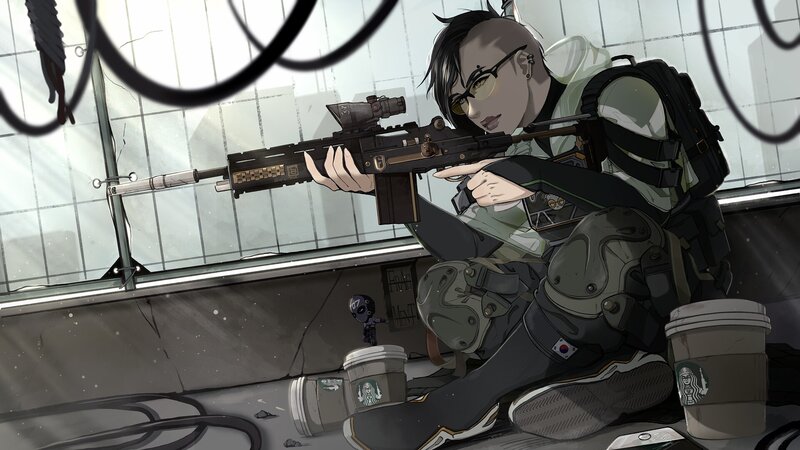 Soldier Aiming Rifle — Gray, Tense, Digital Art