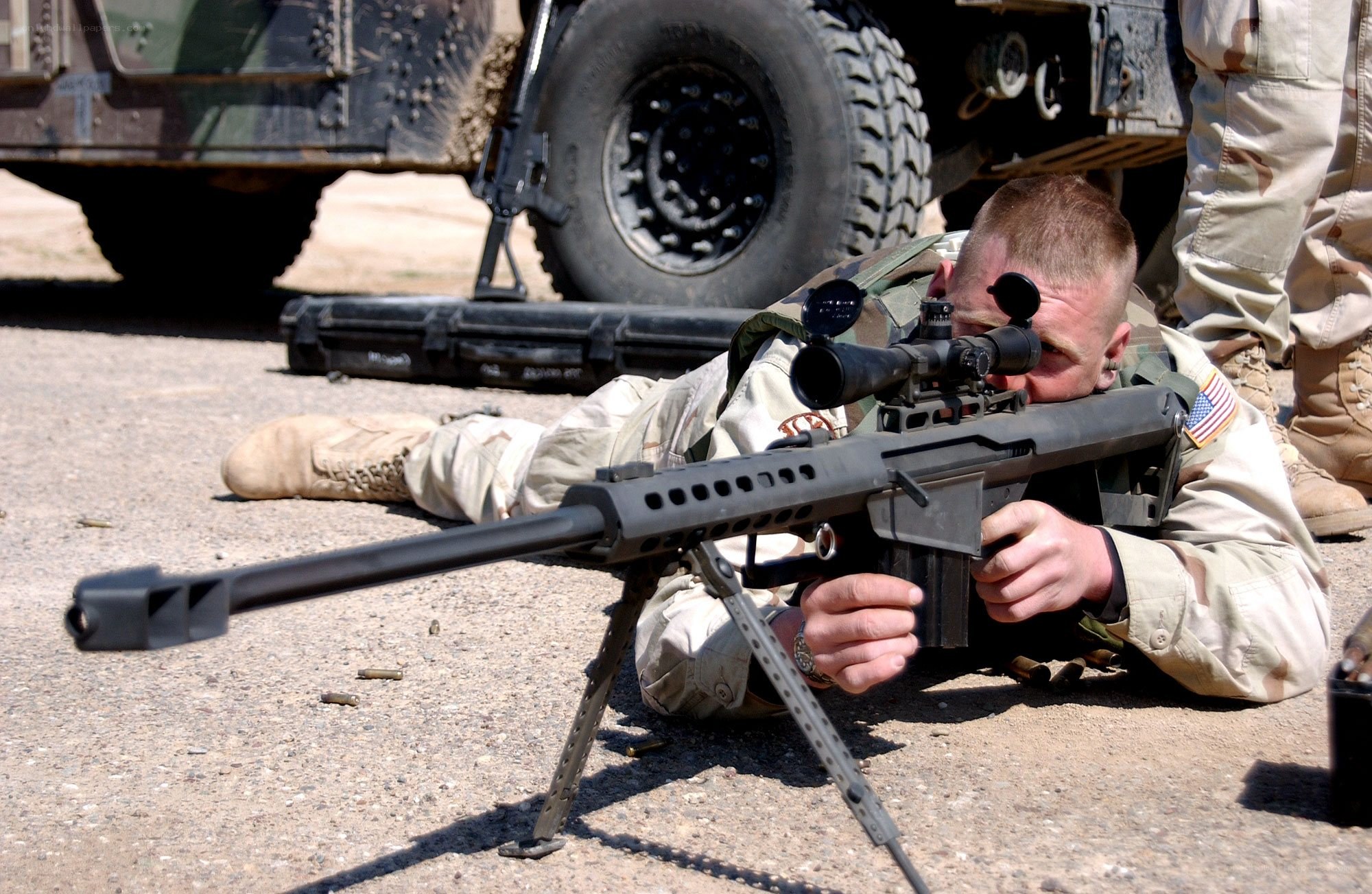 Soldier aiming sniper rifle