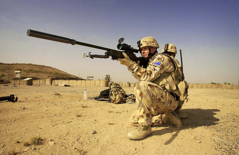 Soldier aiming sniper rifle