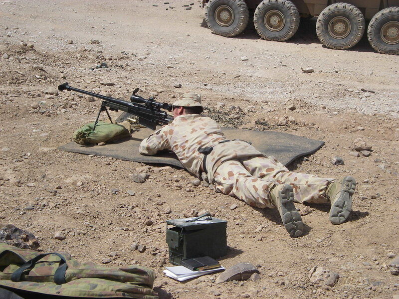 Soldier aiming sniper rifle