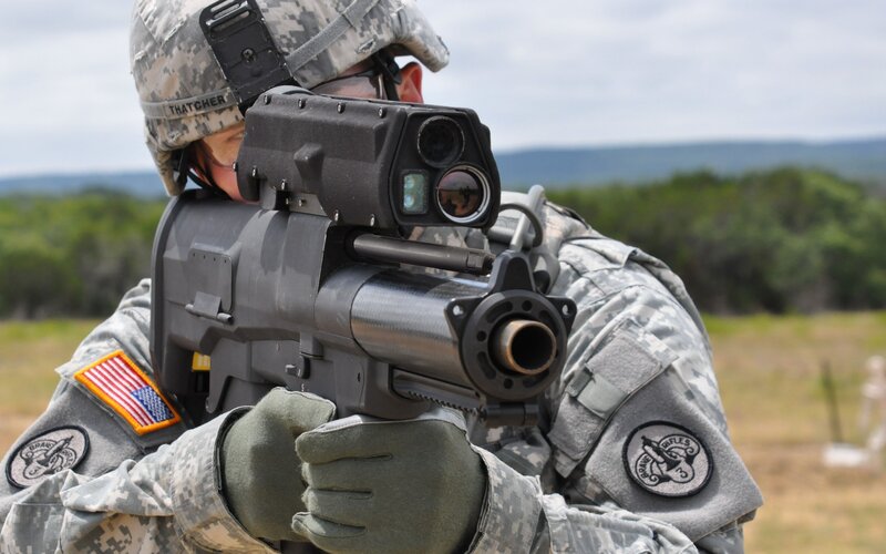 Soldier aiming weapon