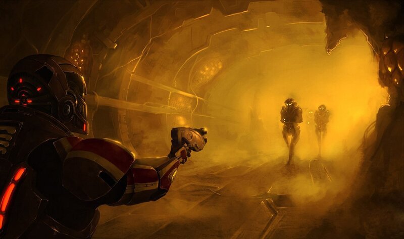 Soldier Aiming Weapon — Yellow, Dramatic