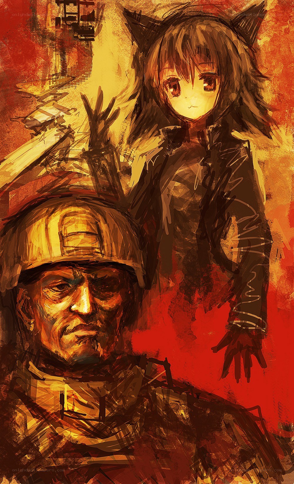 soldier and cat-eared girl